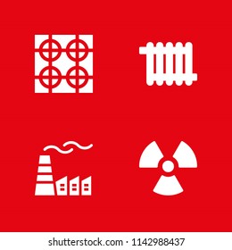 4 energy icon set with heater, factory and radiation vector illustration for graphic design and web