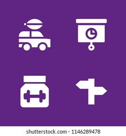4 energy icon set with protein, panel and electric car vector illustration for graphic design and web