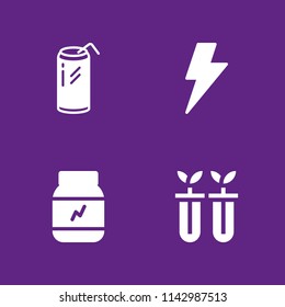 4 energy icon set with soda, proteins and lightning vector illustration for graphic design and web