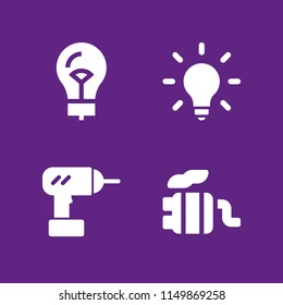 4 energy icons in vector set. lightbulb, drill, idea and tailpipe illustration for web and graphic design