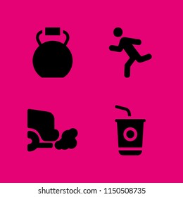 4 energy icons in vector set. run, gas, kettlebells and sugar illustration for web and graphic design