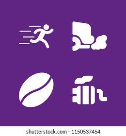 4 energy icons in vector set. bean, runer silhouette running fast, tailpipe and gas illustration for web and graphic design