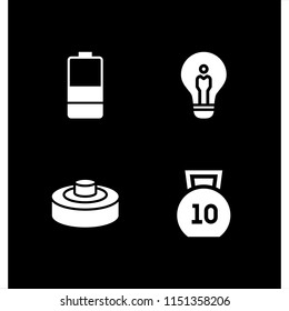 4 energy icons in vector set. battery, kettlebells, mine and idea illustration for web and graphic design
