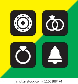 4 engagement icons in vector set. diamond token, ring, ring with precious stone and wedding rings couple illustration for web and graphic design