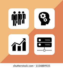 4 engineer icons in vector set. server, data, worker and process illustration for web and graphic design