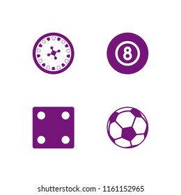 4 entertainment icons in vector set. ball, roulette wheel in casino, soccer and dice illustration for web and graphic design