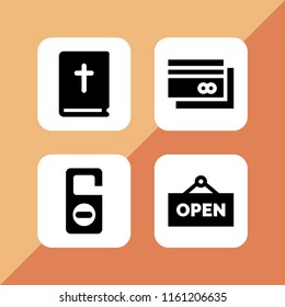 4 entrance icons in vector set. christ, open, bank and door illustration for web and graphic design