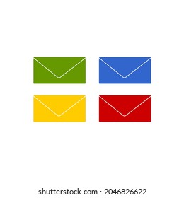 4 sobres de diferente color, azul, rojo, amarillo, blanco aislados 