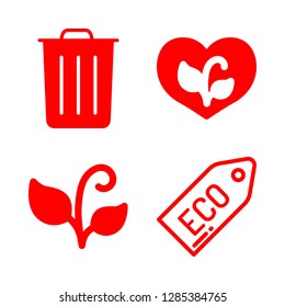 4 environmental icons with garbage and ecologic heart in this set