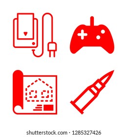 4 equipment icons with bullet and battery charger in this set