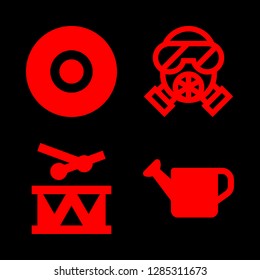 4 equipment icons with compact disc and gas mask in this set