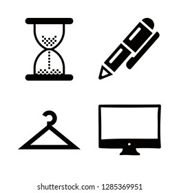4 equipment icons with television screen and hourglass in this set