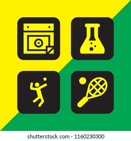 4 equipment icons in vector set. tennis, volleyball, install wizard and flask illustration for web and graphic design