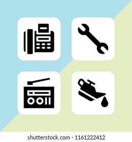 4 equipment icons in vector set. fax, radio, oil and worker illustration for web and graphic design