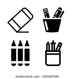 4 eraser icons with pencils and erasing text in this set
