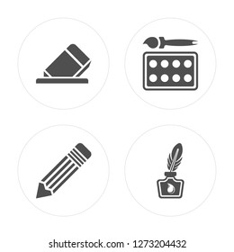 4 Eraser, Pencil, Watercolor Palette, Ink modern icons on round shapes, vector illustration, eps10, trendy icon set.