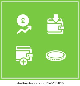 4 euro vector icon set with pound, coin and wallet icons for mobile and web