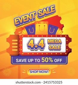 4 4 EVENT MEGA SALE SHOPPING DAY 50 PERCENT OFF BACKGROUND SOCIAL MEDIA
