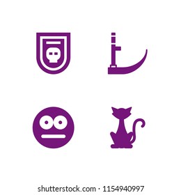 4 evil icons in vector set. creepy, horror, skull and scythe illustration for web and graphic design
