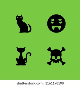 4 evil icons in vector set. horror, vampire, human skull with crossed bones silhouette and halloween illustration for web and graphic design