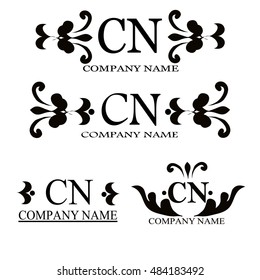 4 examples of logo design with black pattern on white background