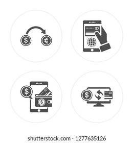 4 Exchange, Payment method, method modern icons on round shapes, vector illustration, eps10, trendy icon set.