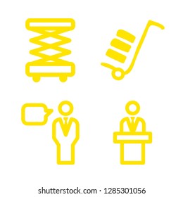 4 exercise icons with speech and lifting in this set