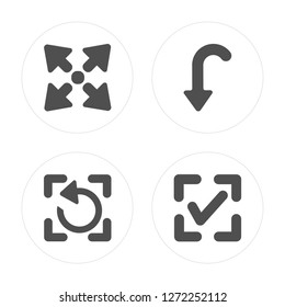 4 Expand, Refresh, Down arrow, Confirm modern icons on round shapes, vector illustration, eps10, trendy icon set.
