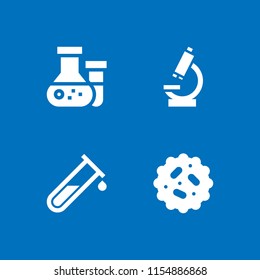 4 experiment icons in vector set. bacteria, microscope, test tube and flask illustration for web and graphic design