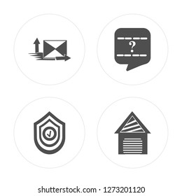 4 Express mail, Shield, Customer service, Warehouse modern icons on round shapes, vector illustration, eps10, trendy icon set.