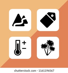 4 extreme icons in vector set. tag, thermometer, desert and journey illustration for web and graphic design