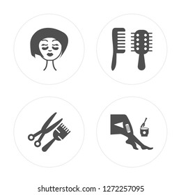 4 Eye patch, Barber, Comb, Wax modern icons on round shapes, vector illustration, eps10, trendy icon set.