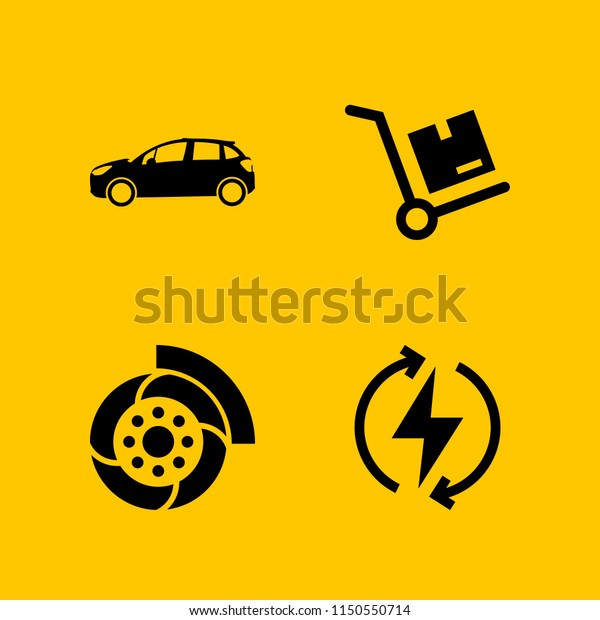 4 factory icons\
in vector set. power, distribution and automobile illustration for\
web and graphic design