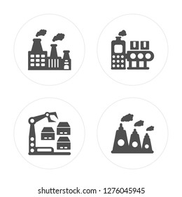 4 Factory, Package, Conveyor, Nuclear plant modern icons on round shapes, vector illustration, eps10, trendy icon set.