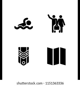 4 family icons in vector set. military, trip, holidays and swim illustration for web and graphic design