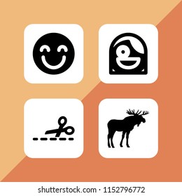 4 family icons in vector set. happy, moose and cutting with a scissor on broken line illustration for web and graphic design