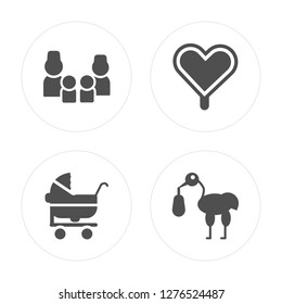 4 Family, Stroller, Pregnancy, Stork modern icons on round shapes, vector illustration, eps10, trendy icon set.