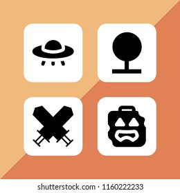 4 fantasy icons in vector set. forest, zombie, warrior and ufo illustration for web and graphic design