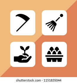 4 farm icons in vector set. agriculture, egg, farming and gardening and sprout illustration for web and graphic design