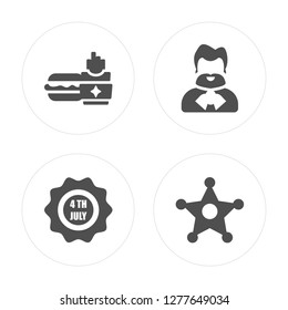 4 Fast food, 4th of july, Washington, Sheriff modern icons on round shapes, vector illustration, eps10, trendy icon set.