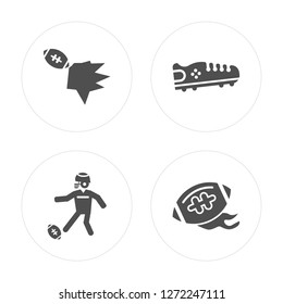 4 Fast football ball, kicking the American black shoe, ball modern icons on round shapes, vector illustration, eps10, trendy icon set.