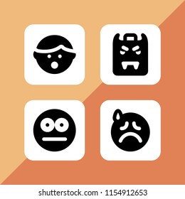 4 fear icons in vector set. shocked, sad, vampire and creepy illustration for web and graphic design
