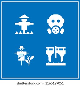 4 fear vector icon set with gas mask, scarecrow and bungee jumping icons for mobile and web