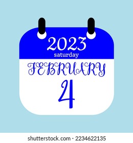  4 February 2023. Icon calendar day. Days of the year. Vector illustration sign label. Paper Calender design background.