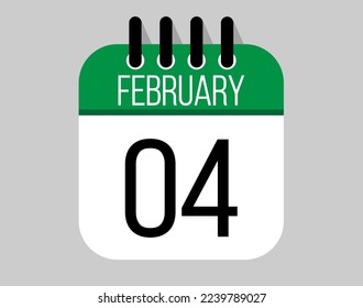 4 February calendar icon. Green calendar vector for February weekdays. Calendar page design on isolated background