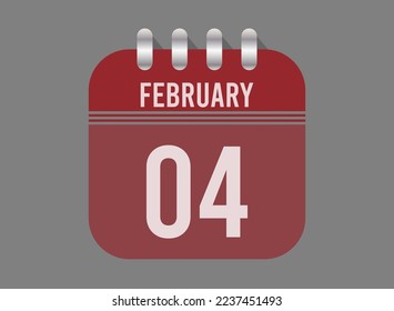 4 February calendar icon. Page vector for calendar on February days. Red design with dark background
