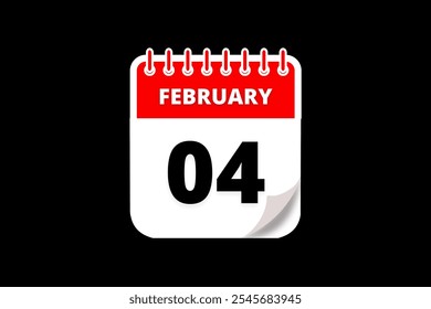 4 de febrero Diseño web mensual de la página del texto del icono del calendario en el Vector, el icono, o la ilustración del fondo rojo, blanco y negro con el mes de febrero 4 