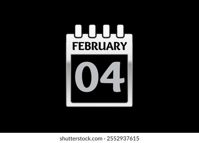 4 de febrero Diseño web mensual de la página del texto del icono del calendario en el Vector, el icono, o la ilustración plateados y negros del fondo con el mes de febrero 4