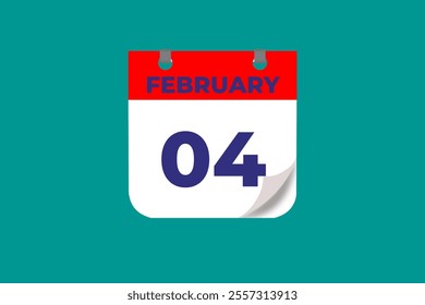 4 February calendar icon text page monthly web design on red, and blue background vector, icon, or illustration with the month of February 4