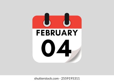 4 February calendar icon text page monthly web design on red, white, black and ash background vector, icon, or illustration with the month of February 4